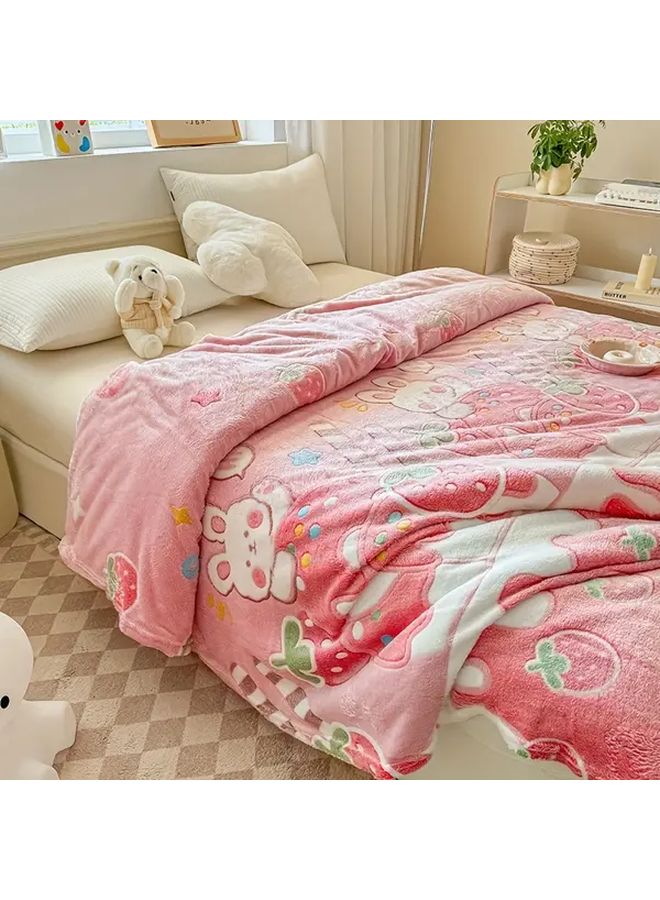 Sweet Rabbit Strawberry Flannel Blanket 70 87x78 74 Inch Soft Breathable All Season Throw For Bed Sofa Office - Image 3
